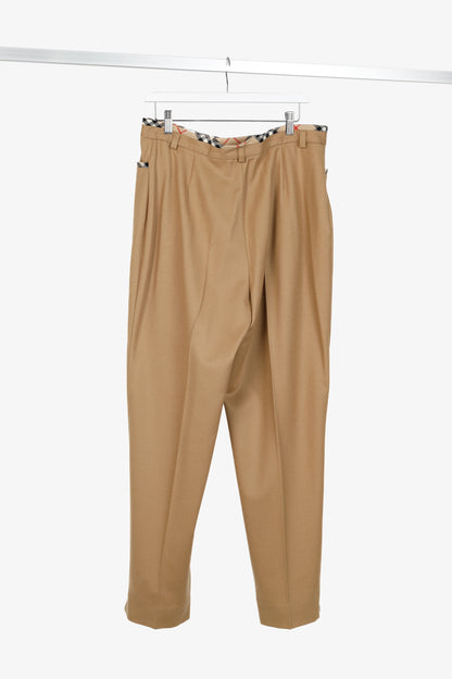 Burberry Tan Wool Check-Trim Trousers