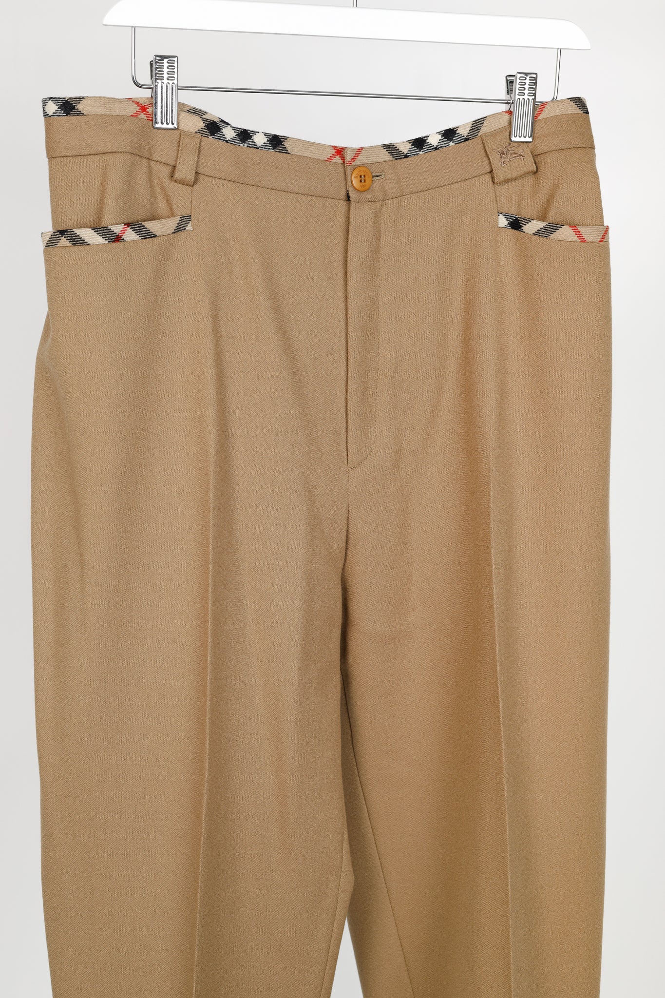 Burberry Tan Wool Check-Trim Trousers