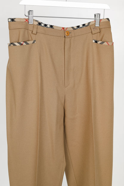 Burberry Tan Wool Check-Trim Trousers