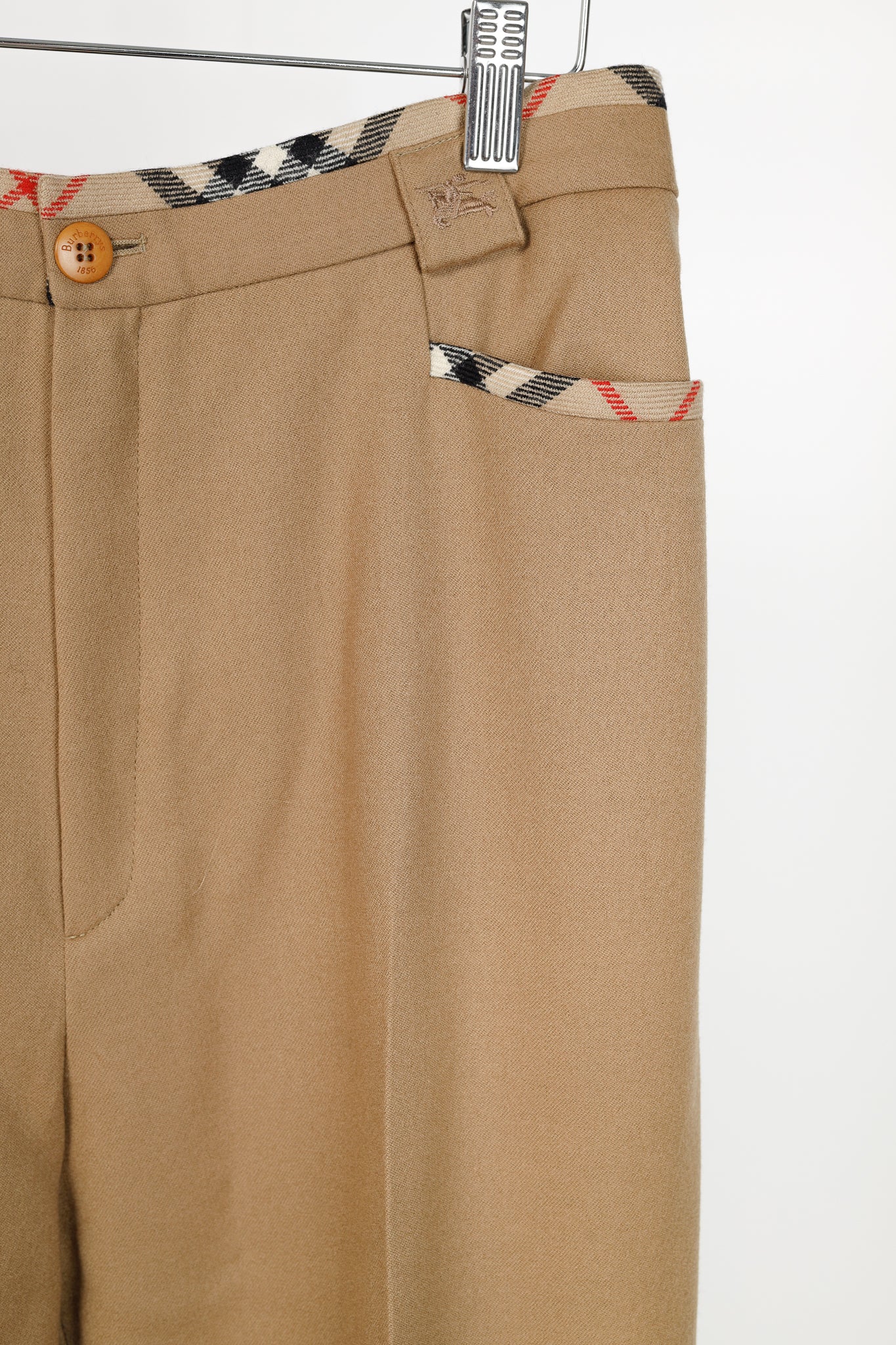 Burberry Tan Wool Check-Trim Trousers