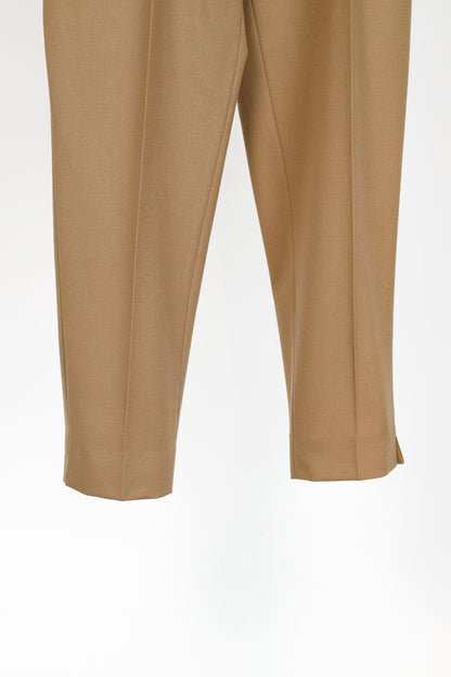 Burberry Tan Wool Check-Trim Trousers