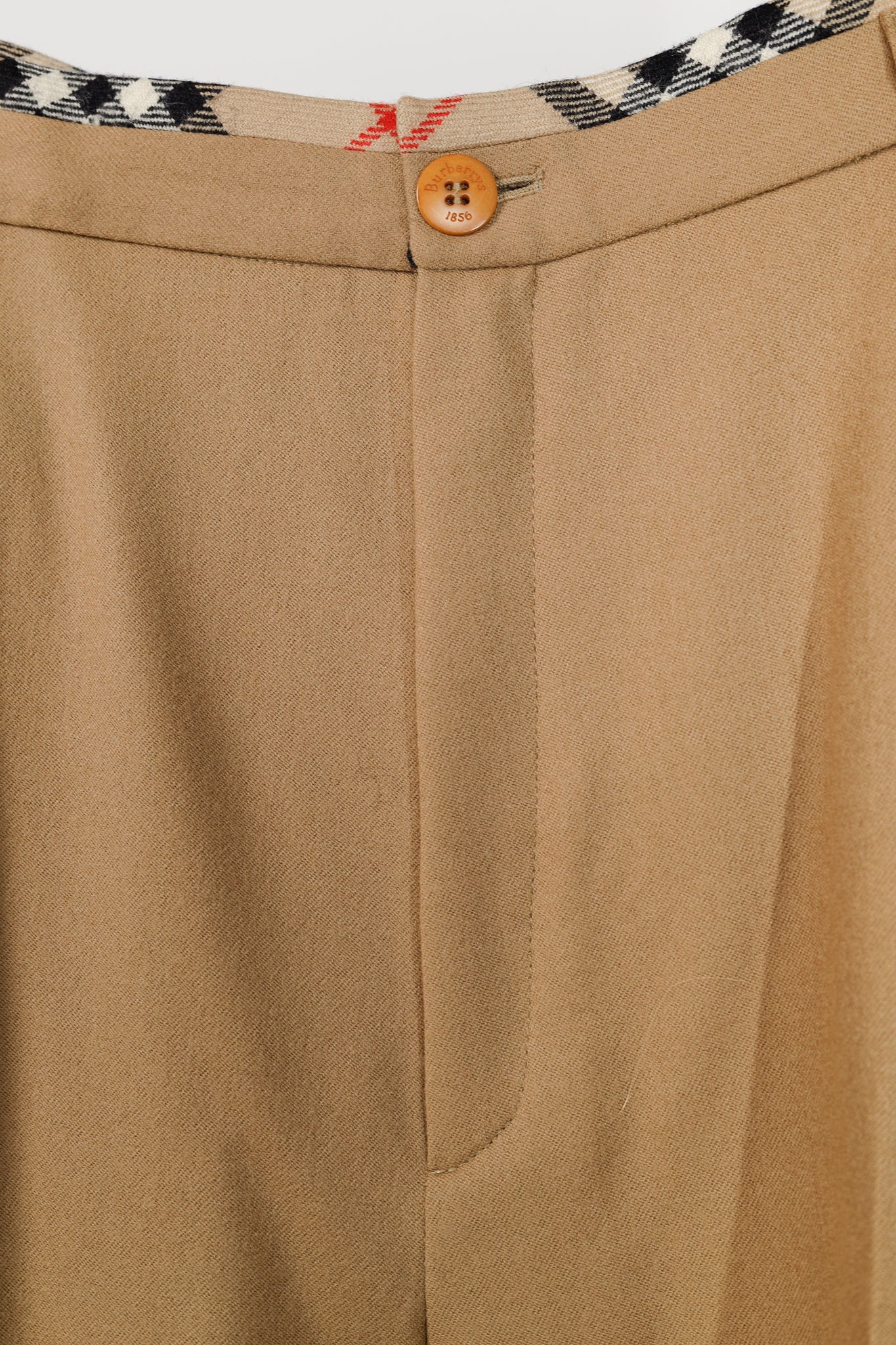 Burberry Tan Wool Check-Trim Trousers