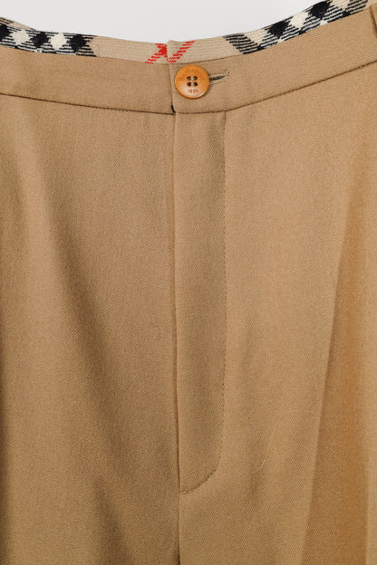 Burberry Tan Wool Check-Trim Trousers