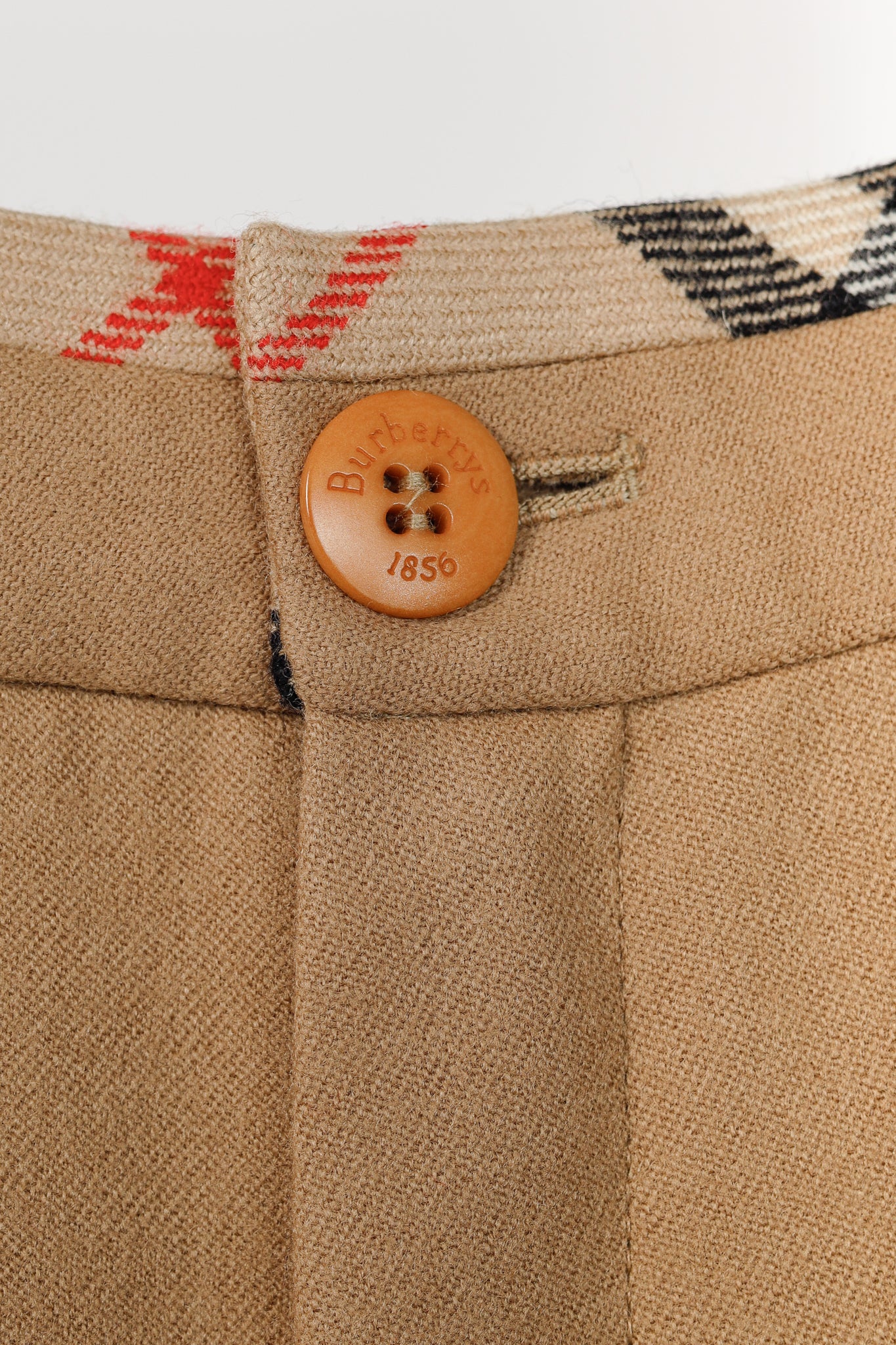 Burberry Tan Wool Check-Trim Trousers