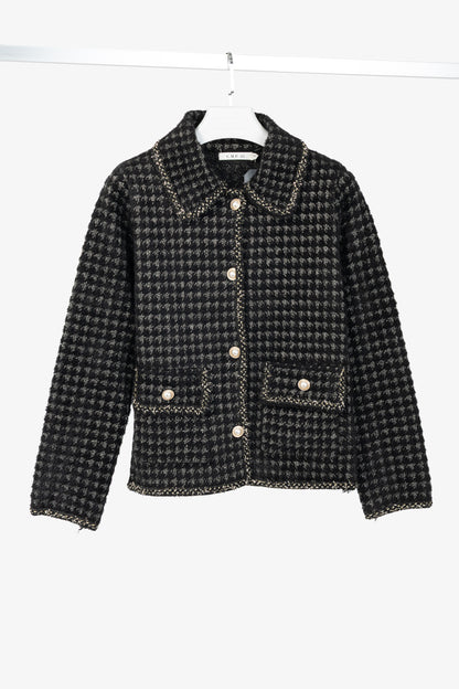 C.M.P.55 Black Fuzzy Lurex-Houndstooth Knit Jacket