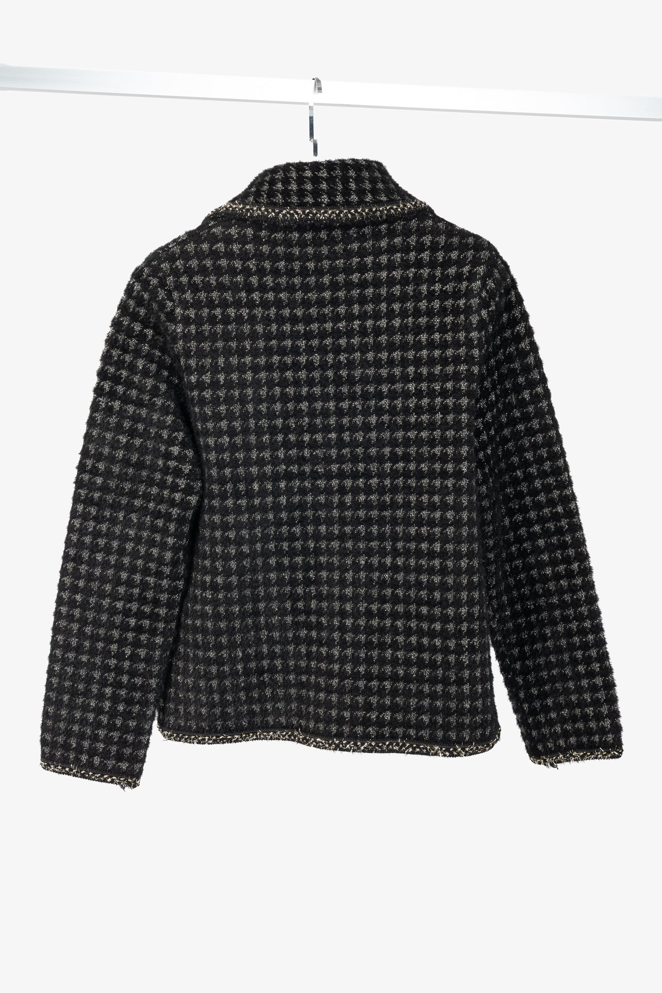 C.M.P.55 Black Fuzzy Lurex-Houndstooth Knit Jacket
