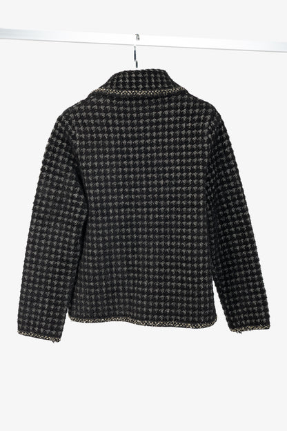 C.M.P.55 Black Fuzzy Lurex-Houndstooth Knit Jacket
