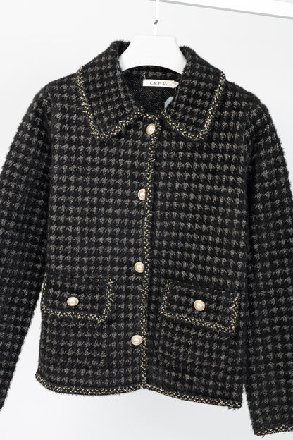 C.M.P.55 Black Fuzzy Lurex-Houndstooth Knit Jacket