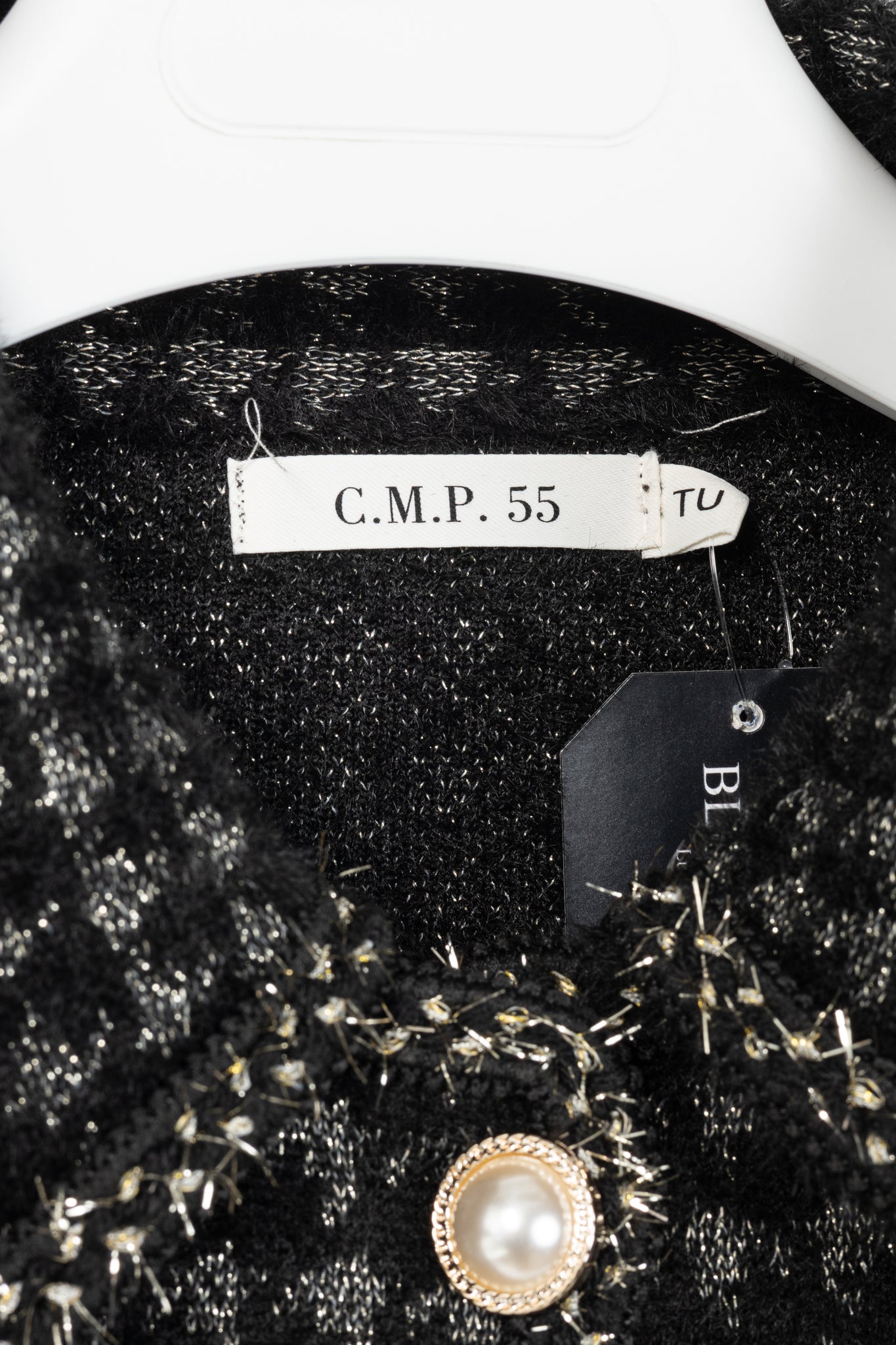 C.M.P.55 Black Fuzzy Lurex-Houndstooth Knit Jacket