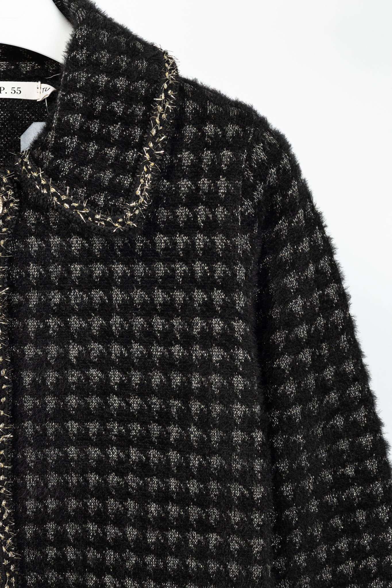 C.M.P.55 Black Fuzzy Lurex-Houndstooth Knit Jacket