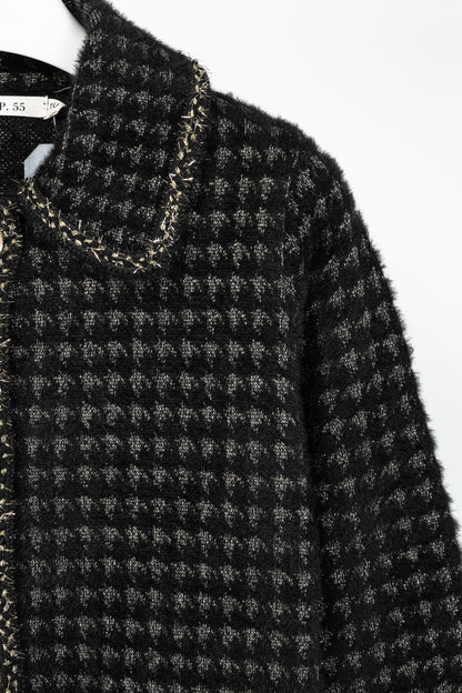 C.M.P.55 Black Fuzzy Lurex-Houndstooth Knit Jacket