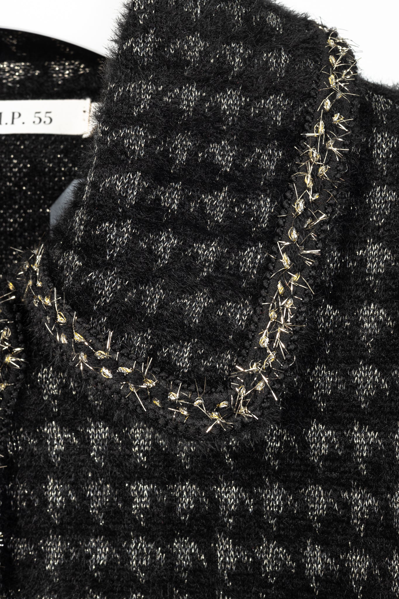 C.M.P.55 Black Fuzzy Lurex-Houndstooth Knit Jacket