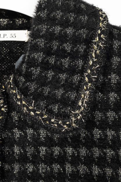 C.M.P.55 Black Fuzzy Lurex-Houndstooth Knit Jacket