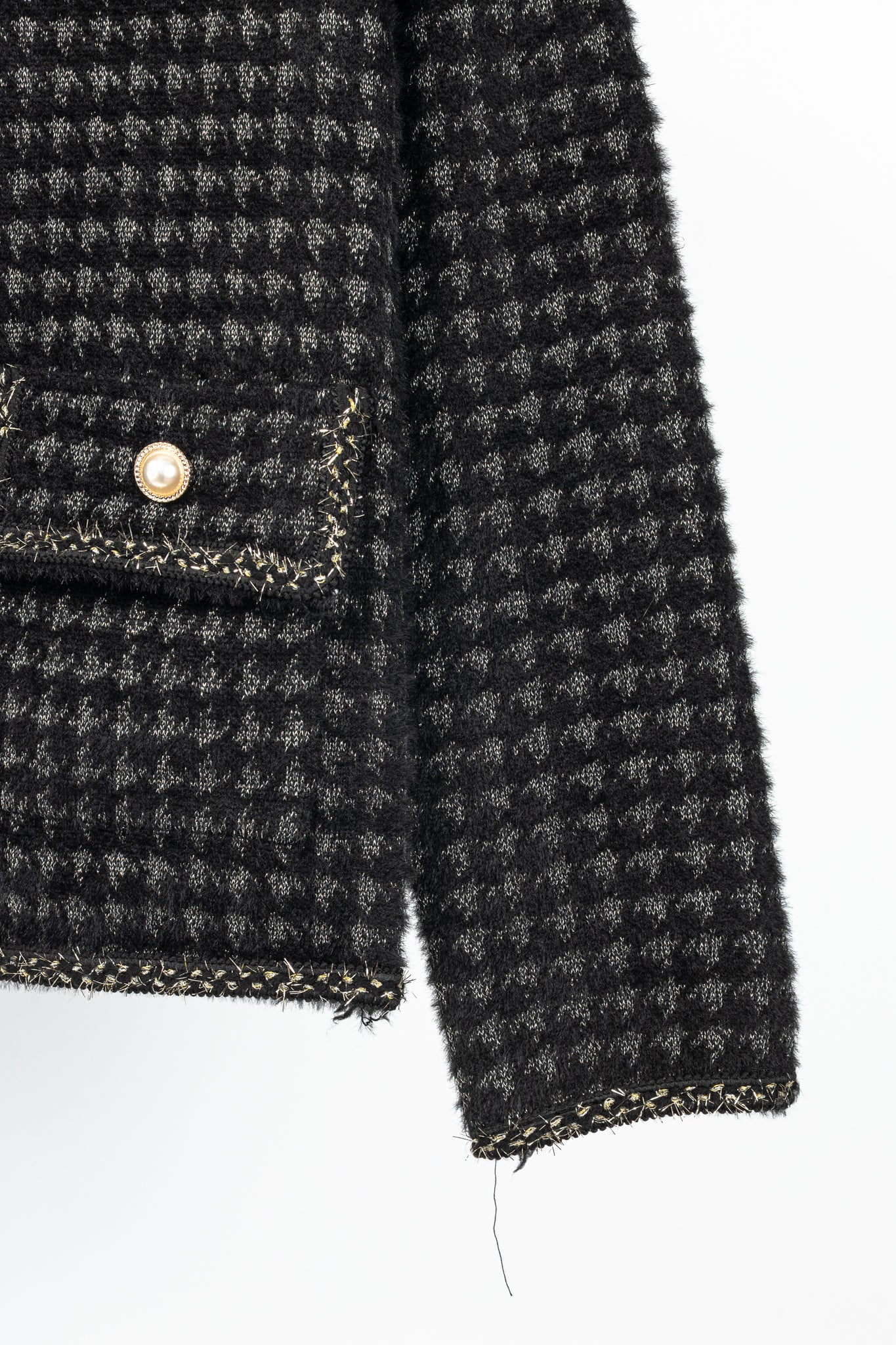 C.M.P.55 Black Fuzzy Lurex-Houndstooth Knit Jacket