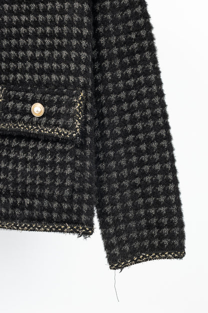 C.M.P.55 Black Fuzzy Lurex-Houndstooth Knit Jacket