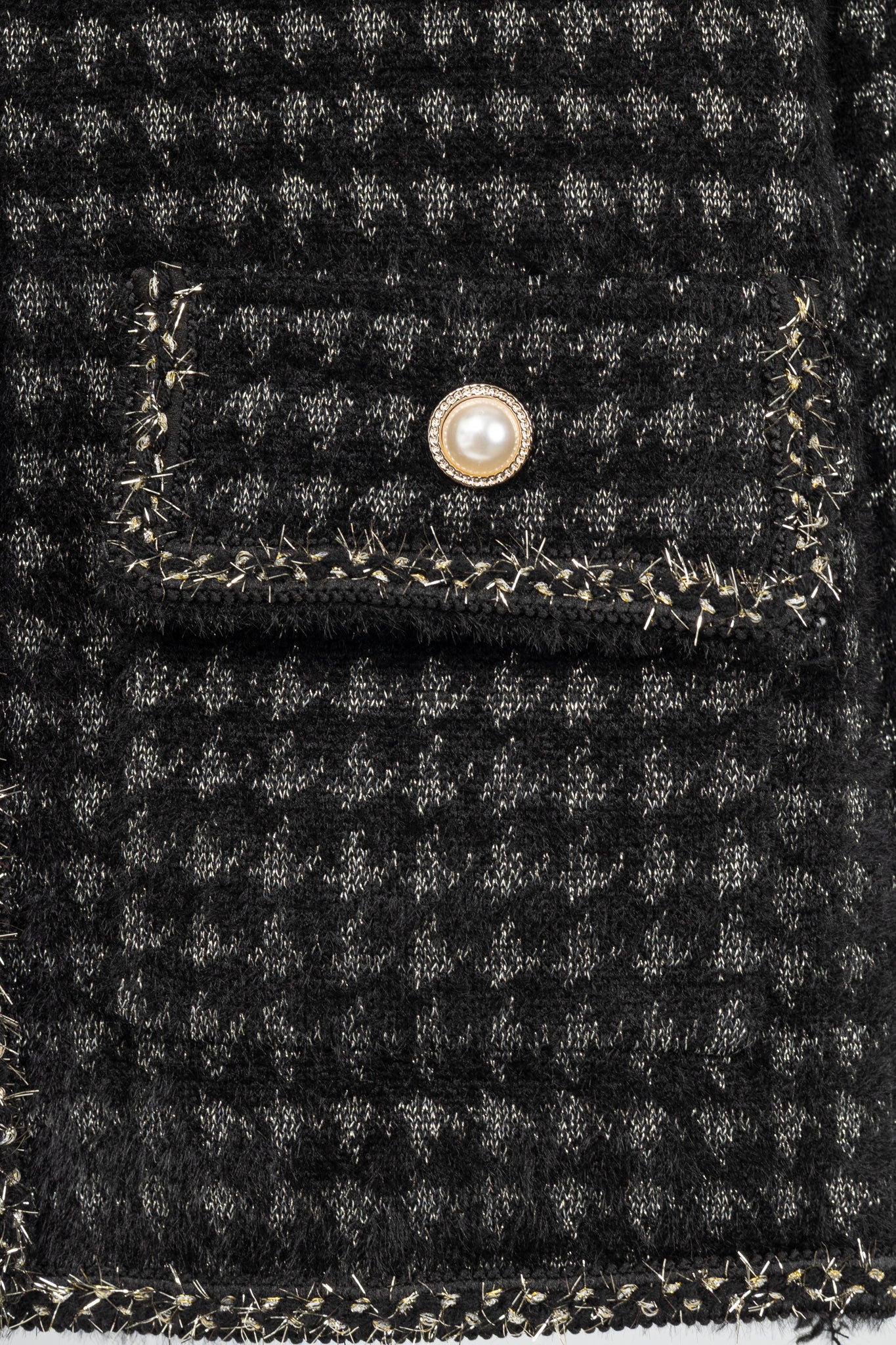 C.M.P.55 Black Fuzzy Lurex-Houndstooth Knit Jacket