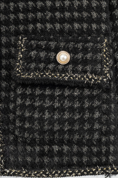 C.M.P.55 Black Fuzzy Lurex-Houndstooth Knit Jacket