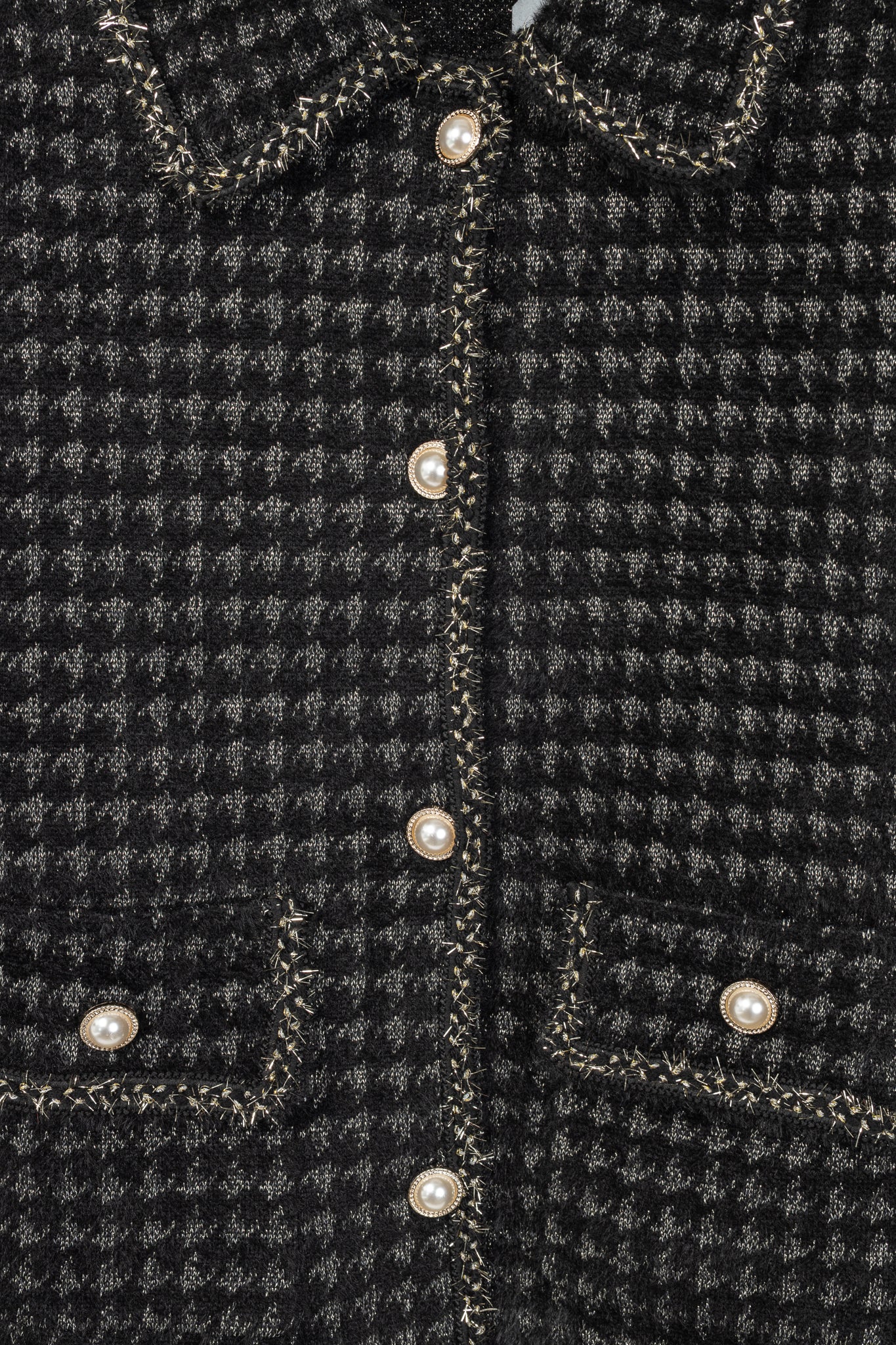 C.M.P.55 Black Fuzzy Lurex-Houndstooth Knit Jacket
