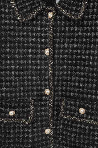 C.M.P.55 Black Fuzzy Lurex-Houndstooth Knit Jacket