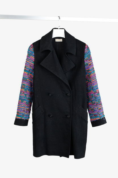 Calla Paris Fall 2013 Boucle Sleeve Black Multi-Material Pea Coat