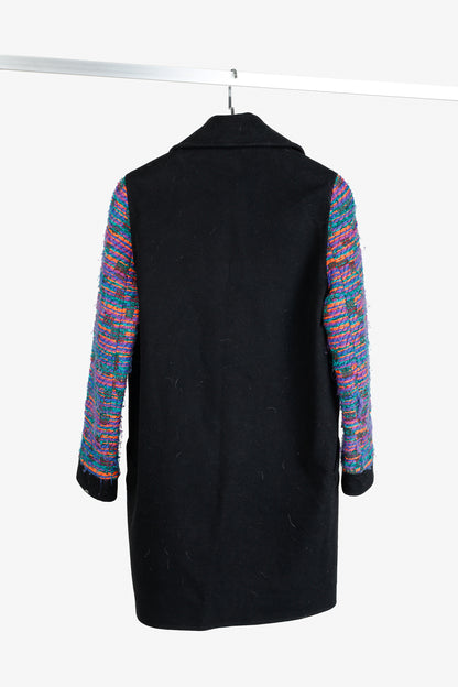 Calla Paris Fall 2013 Boucle Sleeve Black Multi-Material Pea Coat