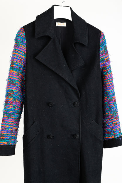 Calla Paris Fall 2013 Boucle Sleeve Black Multi-Material Pea Coat