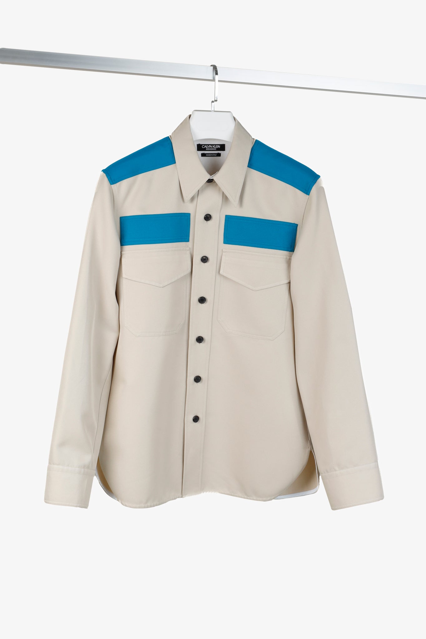 Calvin Klein 205W39NYC  Raf Simons Teal Khaki Contrast Tactical Button Up