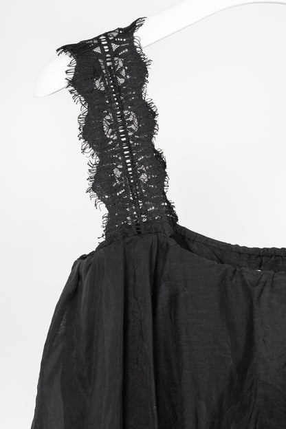 CAMI NYC Vanessa Black Cotton & Silk Lace-Trim Tiered Tank