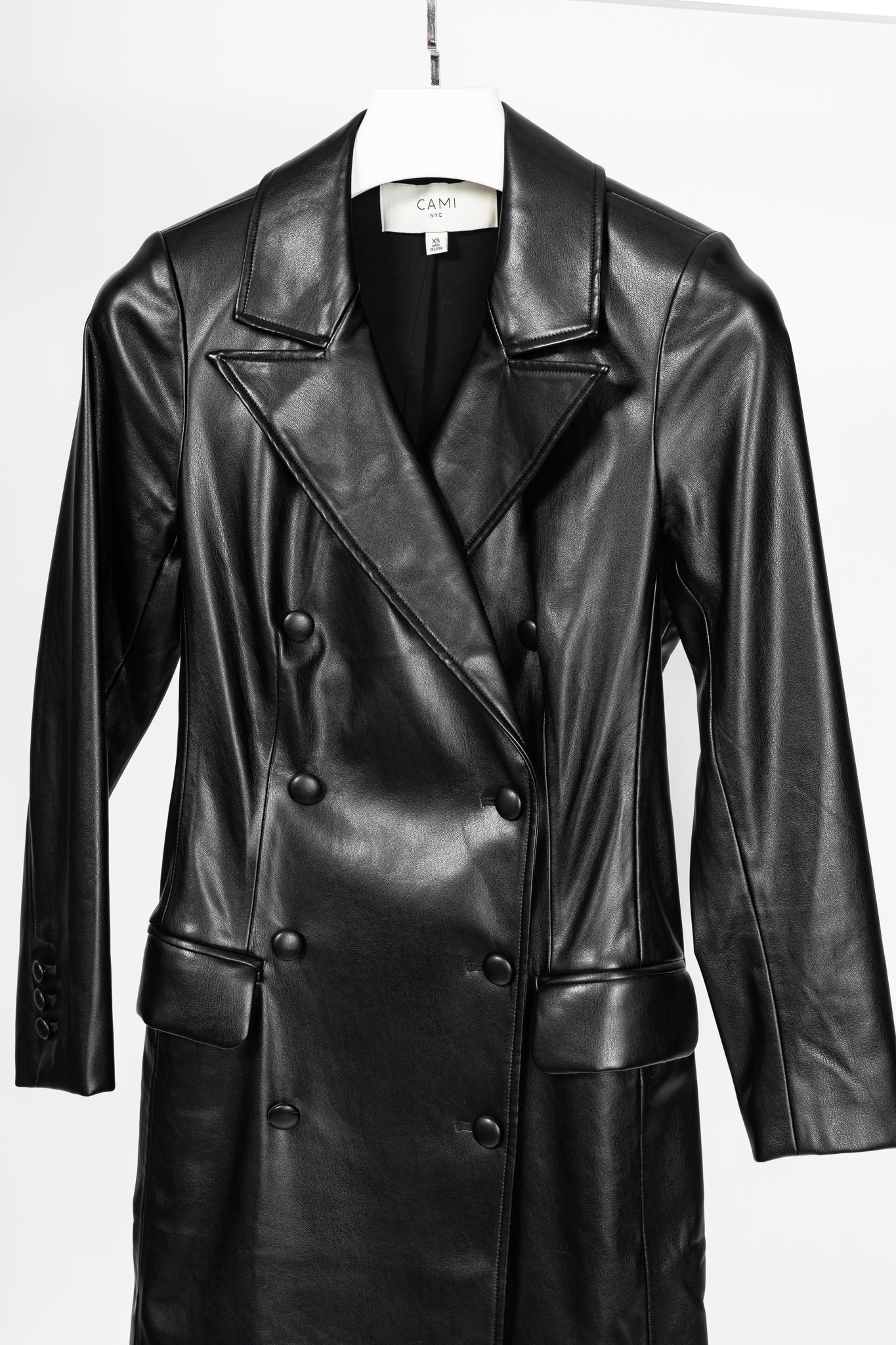 CAMI NYC Tamia Black Faux-Leather Blazer Dress