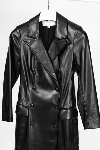 CAMI NYC Tamia Black Faux-Leather Blazer Dress