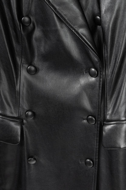 CAMI NYC Tamia Black Faux-Leather Blazer Dress