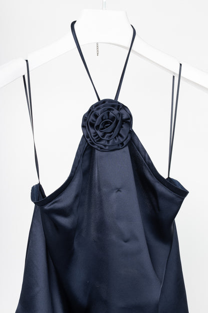 CAMI NYC Thandar Storm Satin Rosette Halter Camisole