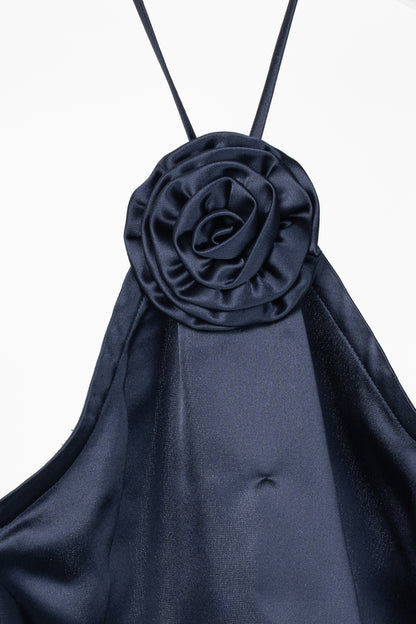 CAMI NYC Thandar Storm Satin Rosette Halter Camisole