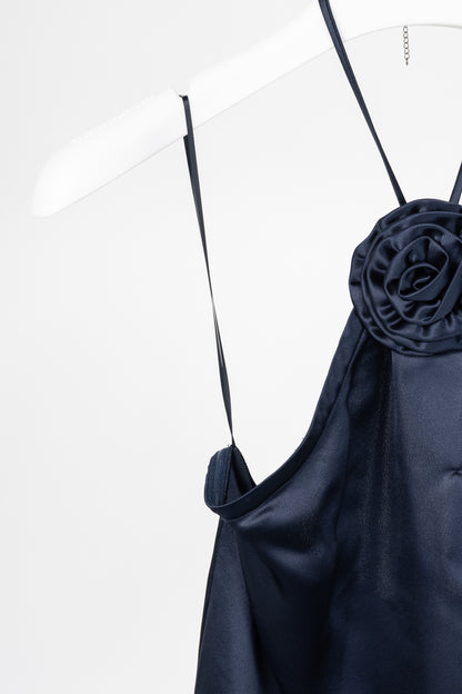 CAMI NYC Thandar Storm Satin Rosette Halter Camisole