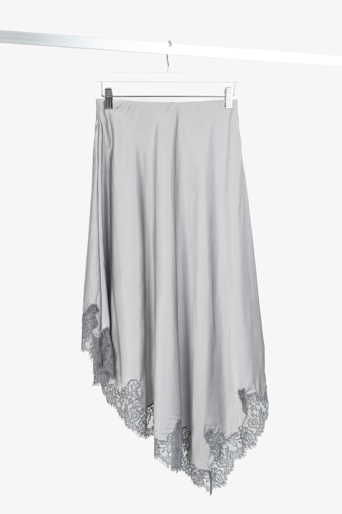 CAMI NYC Analu Mineral Silk Satin Asymmetrical Lace-Hem Midi Skirt