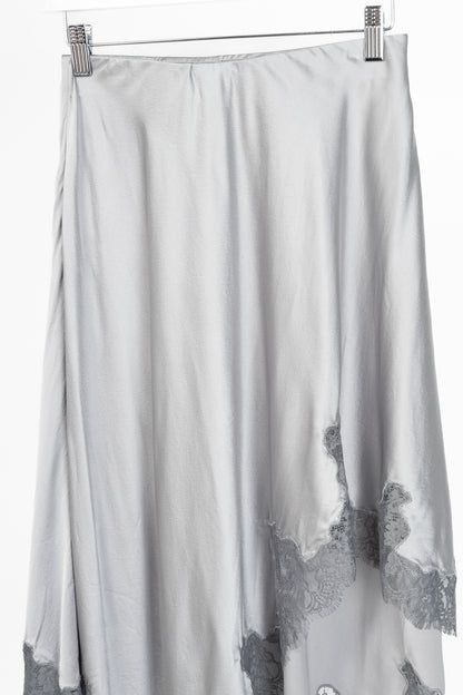 CAMI NYC Analu Mineral Silk Satin Asymmetrical Lace-Hem Midi Skirt