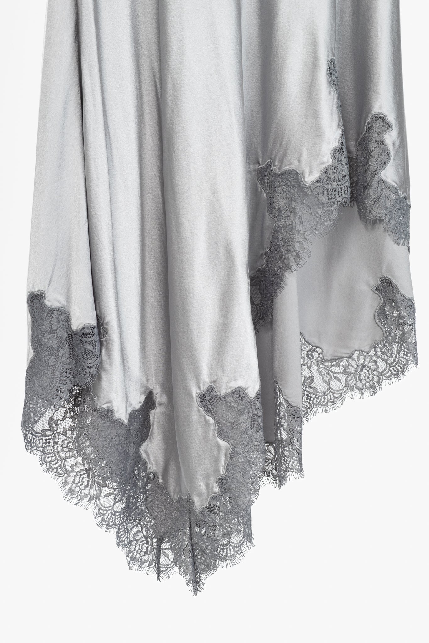 CAMI NYC Analu Mineral Silk Satin Asymmetrical Lace-Hem Midi Skirt