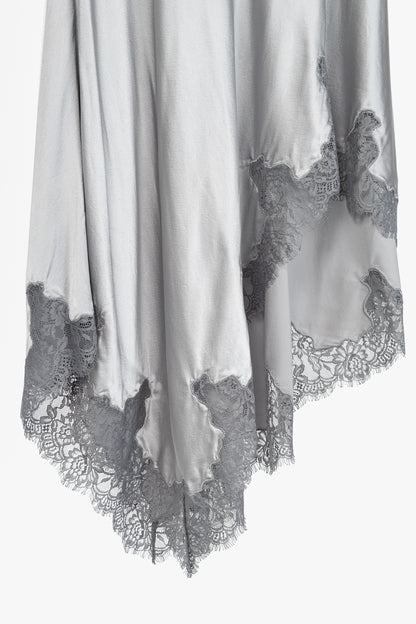 CAMI NYC Analu Mineral Silk Satin Asymmetrical Lace-Hem Midi Skirt