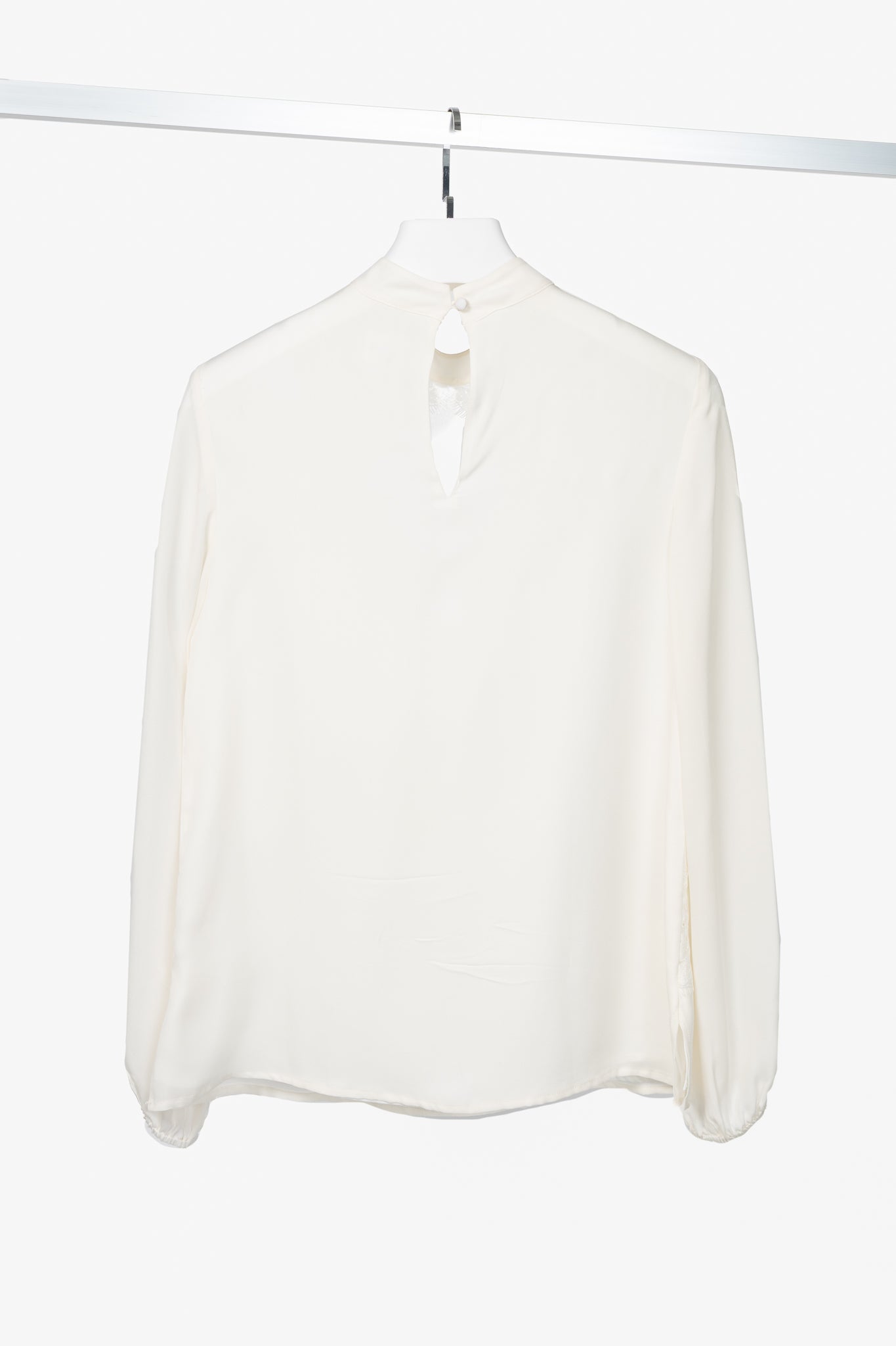 CAMI NYC Skylar White Silk-Crepe Lace-Trim Cutout Blouse