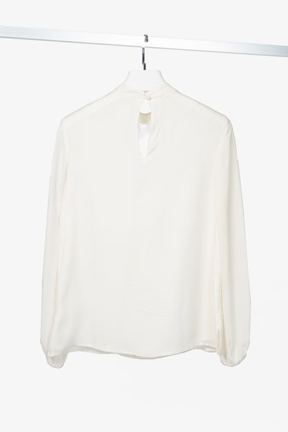 CAMI NYC Skylar White Silk-Crepe Lace-Trim Cutout Blouse
