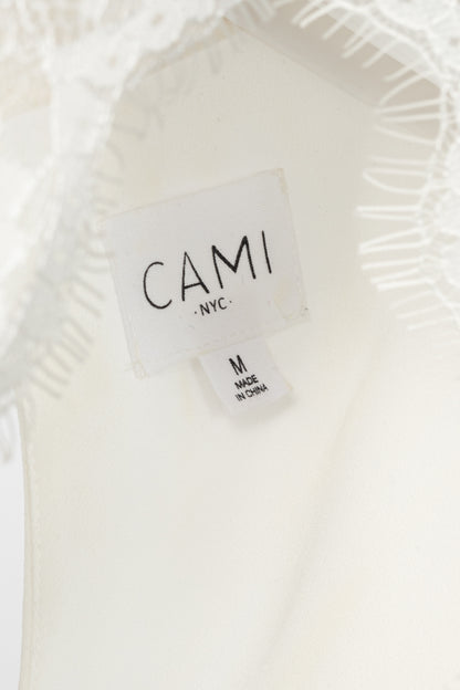 CAMI NYC Skylar White Silk-Crepe Lace-Trim Cutout Blouse