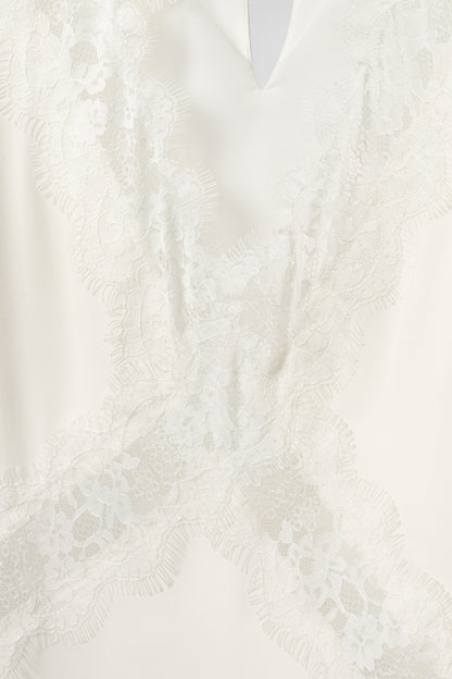 CAMI NYC Skylar White Silk-Crepe Lace-Trim Cutout Blouse