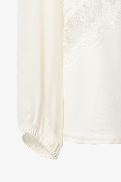 CAMI NYC Skylar White Silk-Crepe Lace-Trim Cutout Blouse