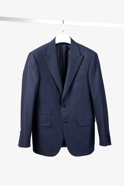 Canali Blue Chalk Banker Stripe Single Breasted Blazer