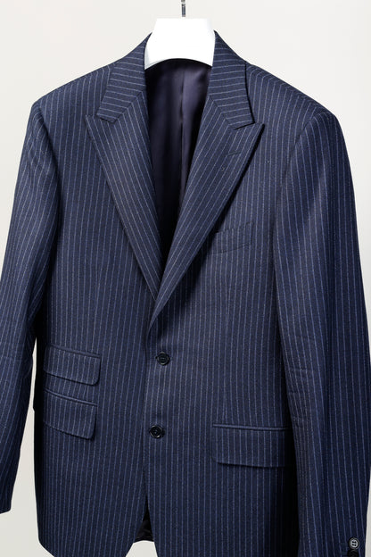 Canali Blue Chalk Banker Stripe Single Breasted Blazer
