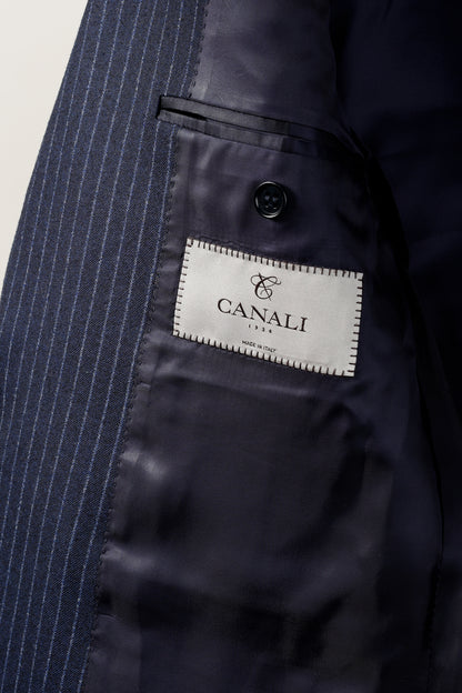 Canali Blue Chalk Banker Stripe Single Breasted Blazer