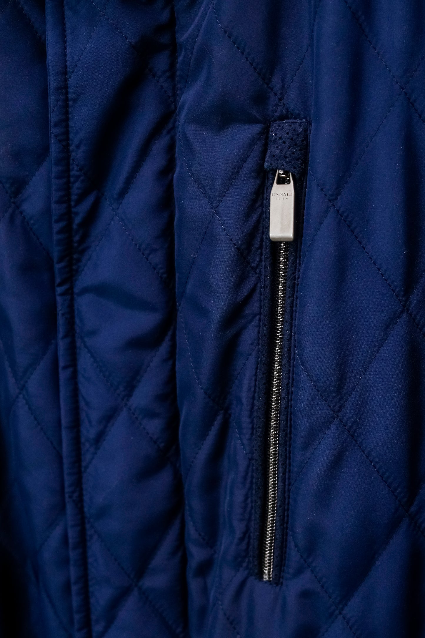 Canali Navy Quilted Zip Jacket