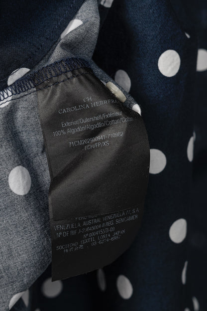 CH Carolina Herrera SS/17 Navy & White Polka-Dot Oversized Tie-Cuff Shirt