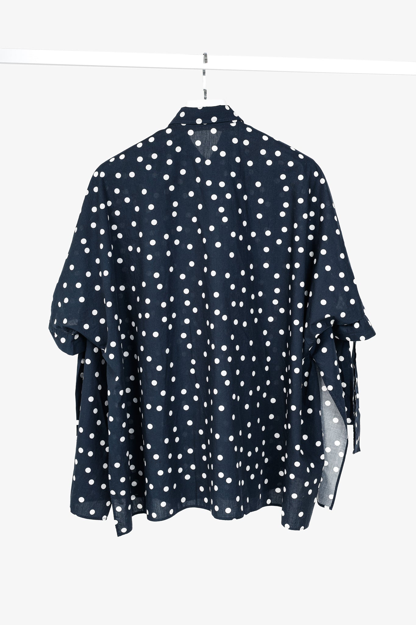 CH Carolina Herrera SS/17 Navy & White Polka-Dot Oversized Tie-Cuff Shirt
