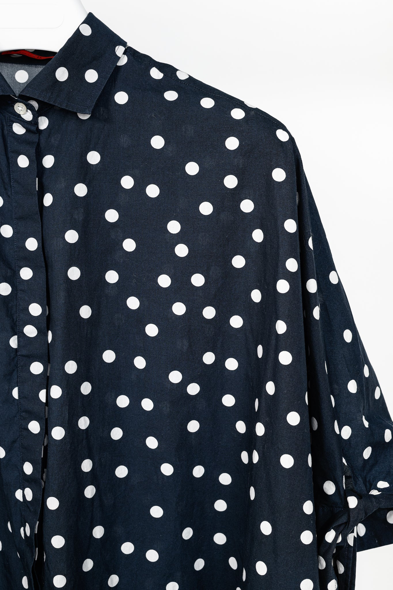 CH Carolina Herrera SS/17 Navy & White Polka-Dot Oversized Tie-Cuff Shirt